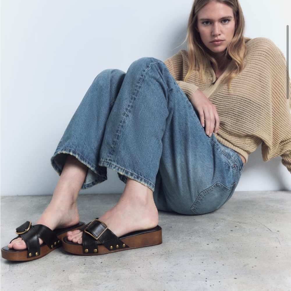 Zara leather mini wedge sandal